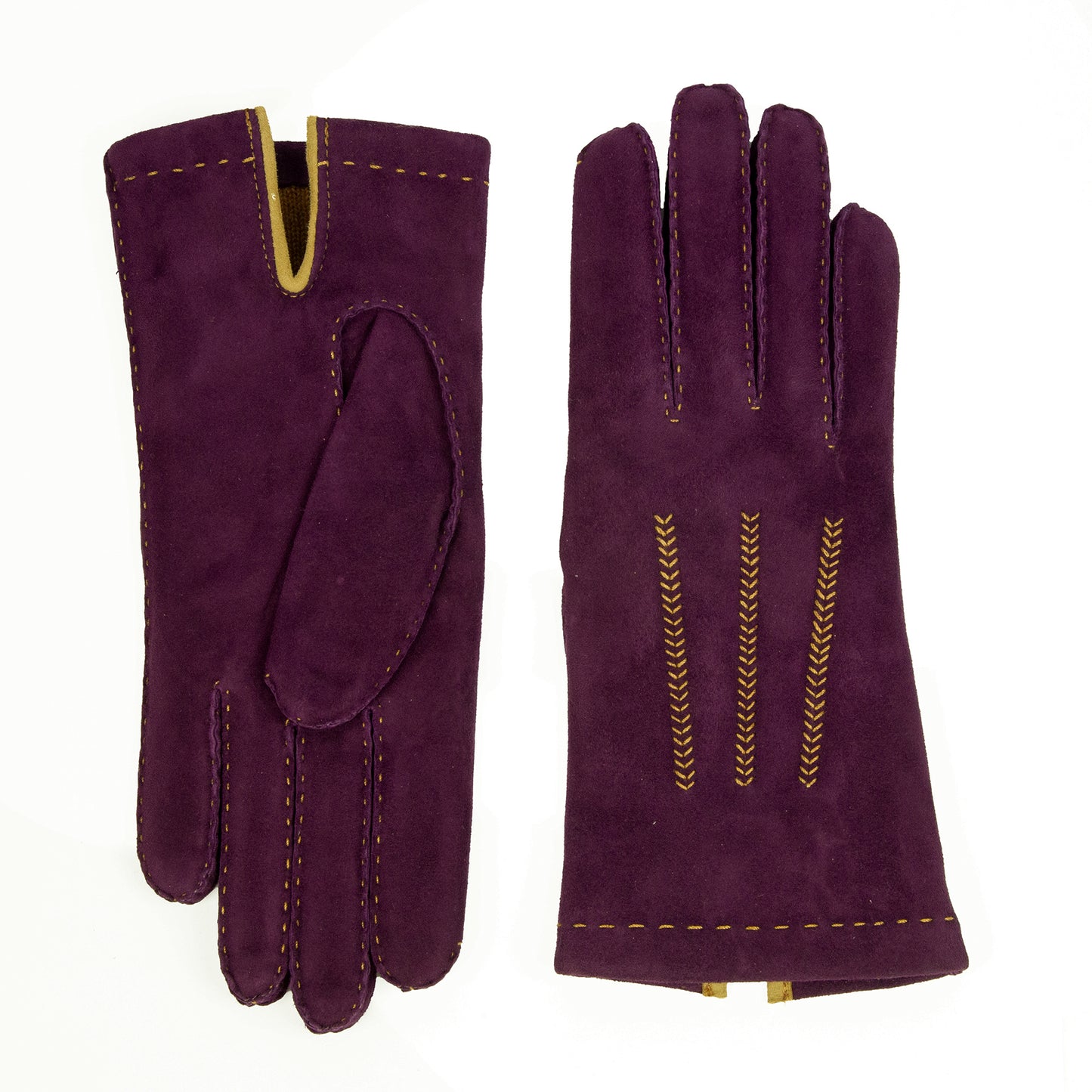 Women's classic blue suede leather gloves entirely hand-sewn with cashmere lining
