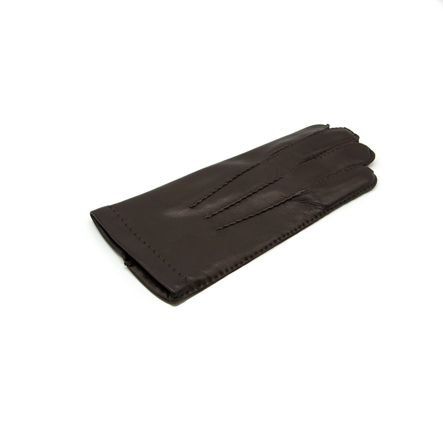 Men's fully hand-stitched genuine leather gloves in color brown cashmere lined