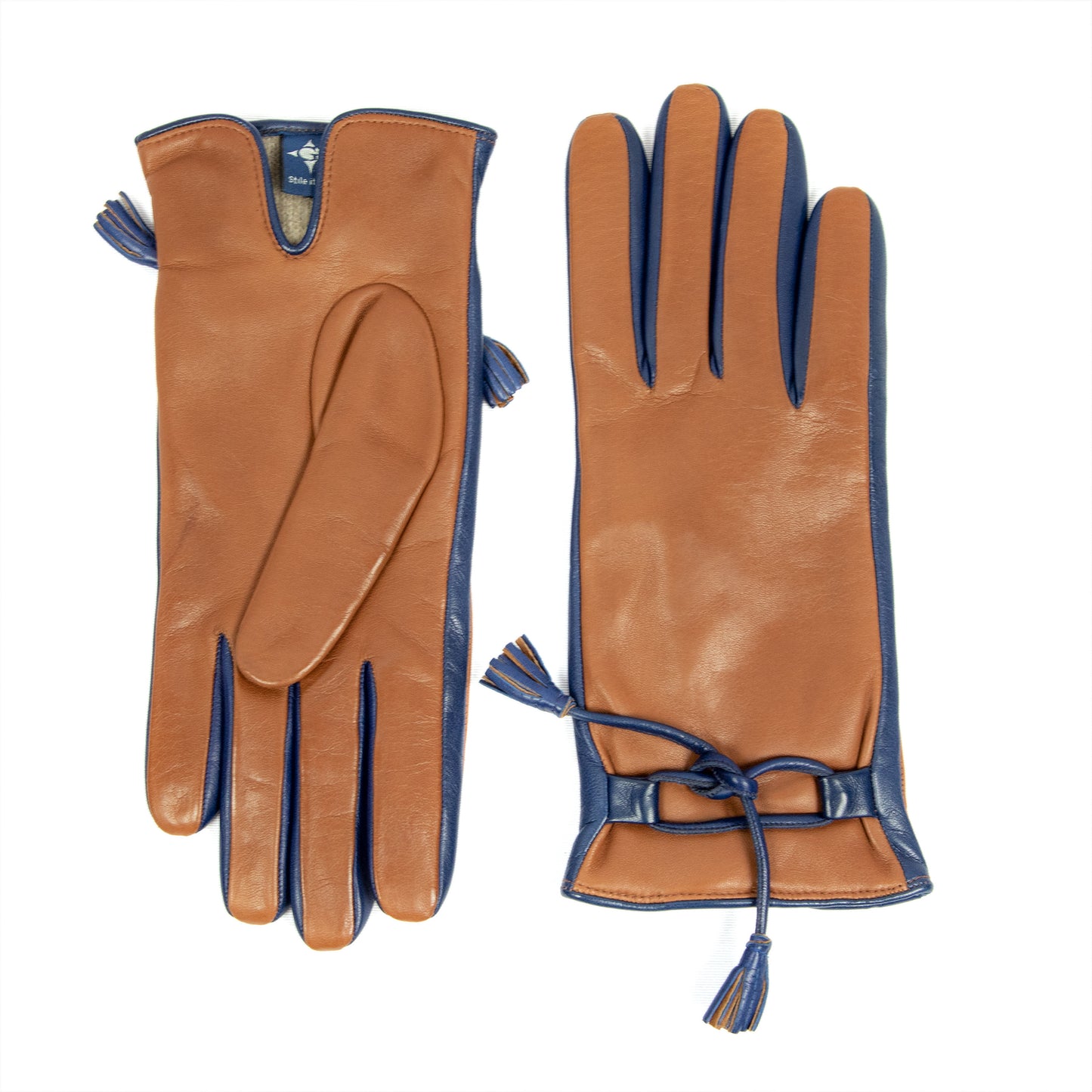 Women's camel nappa leather gloves with leather bow