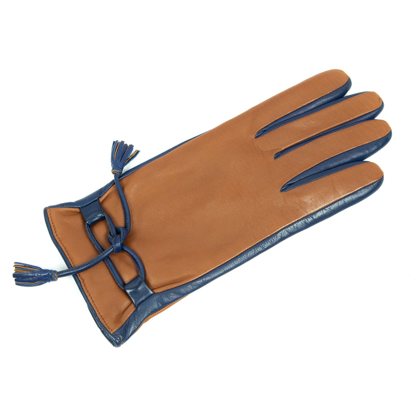 Women's camel nappa leather gloves with leather bow