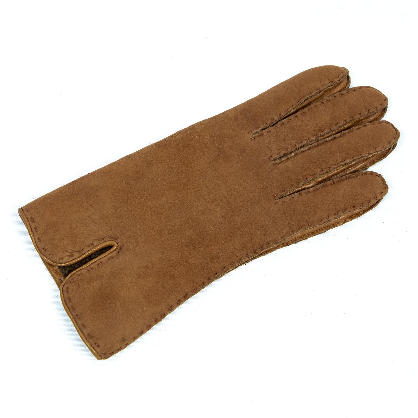 Women's tobacco curly lambskin gloves with with nappa leather piping detail