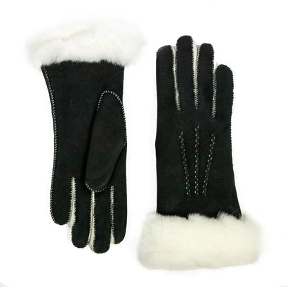 Women's black and white hand-stitched lambskin gloves