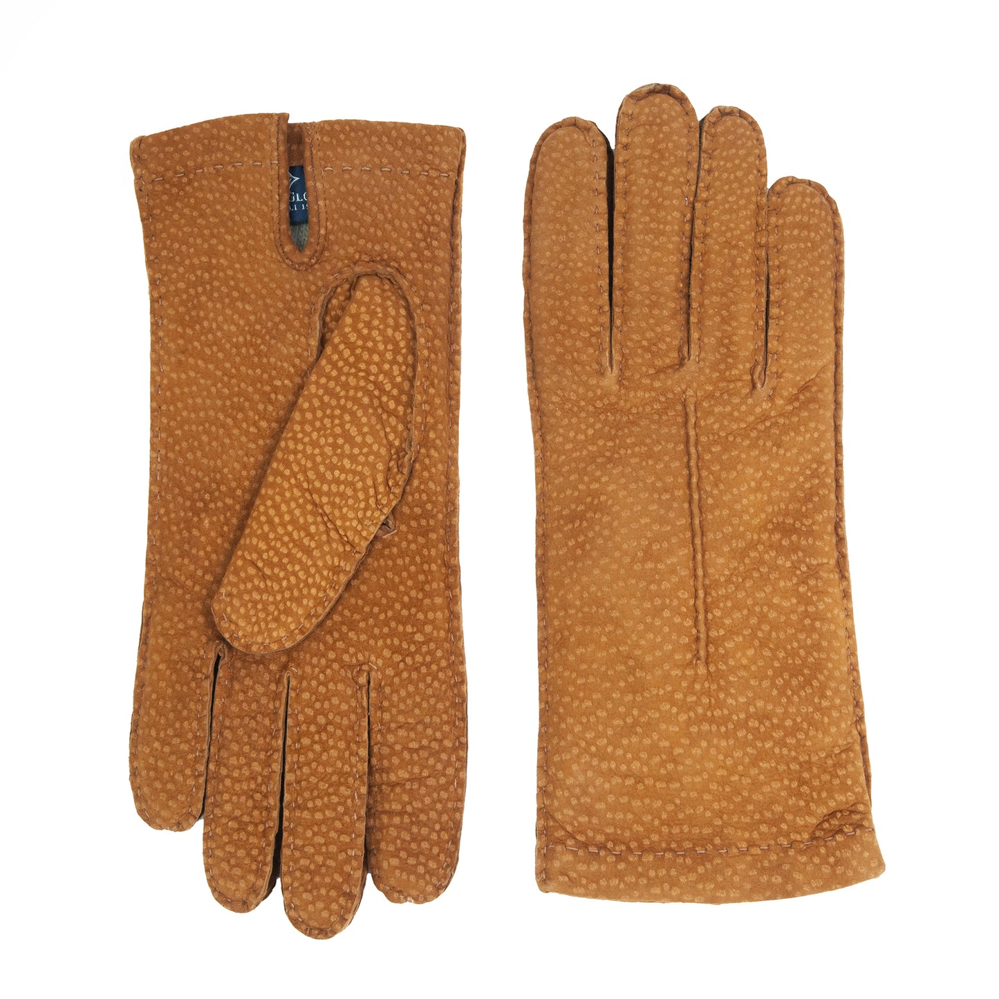 Woman's tobacco carpincho gloves entirely hand-sewn cashmere lined