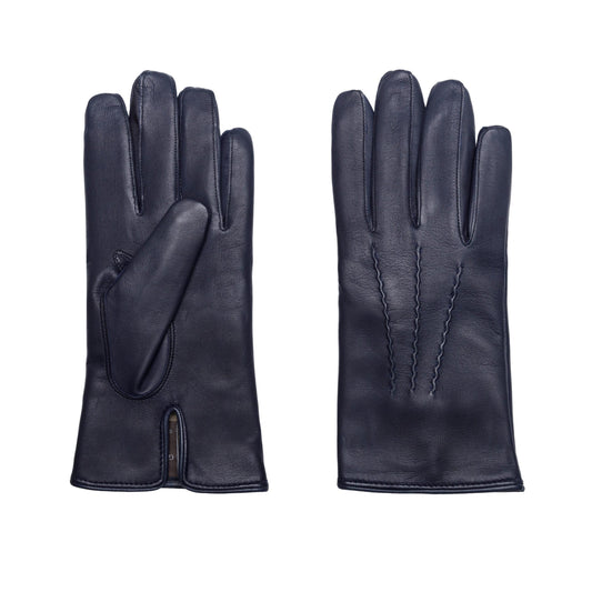 Men's blue metal free nappa leather gloves with natural cashmere lining