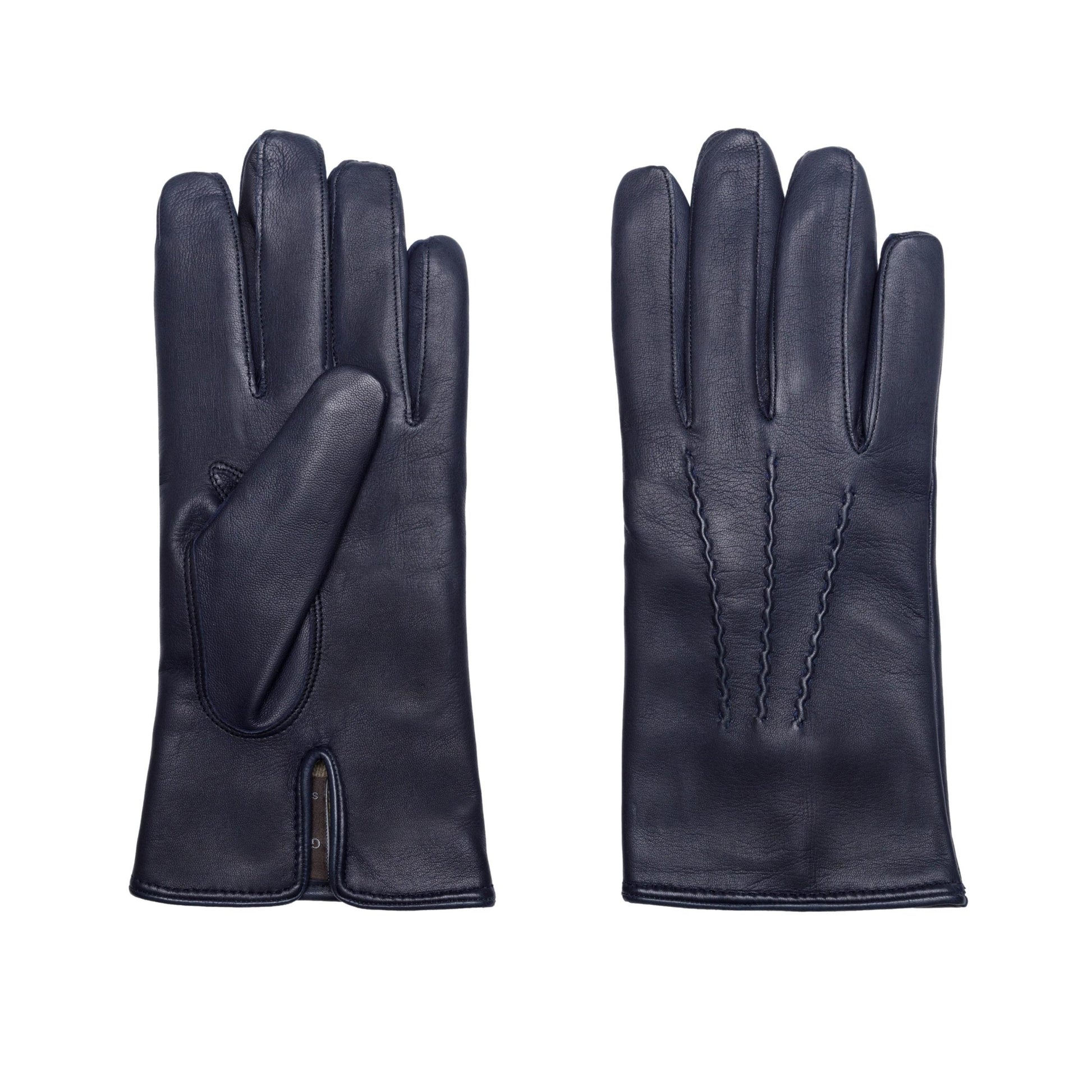Men's blue metal free nappa leather gloves with natural cashmere lining