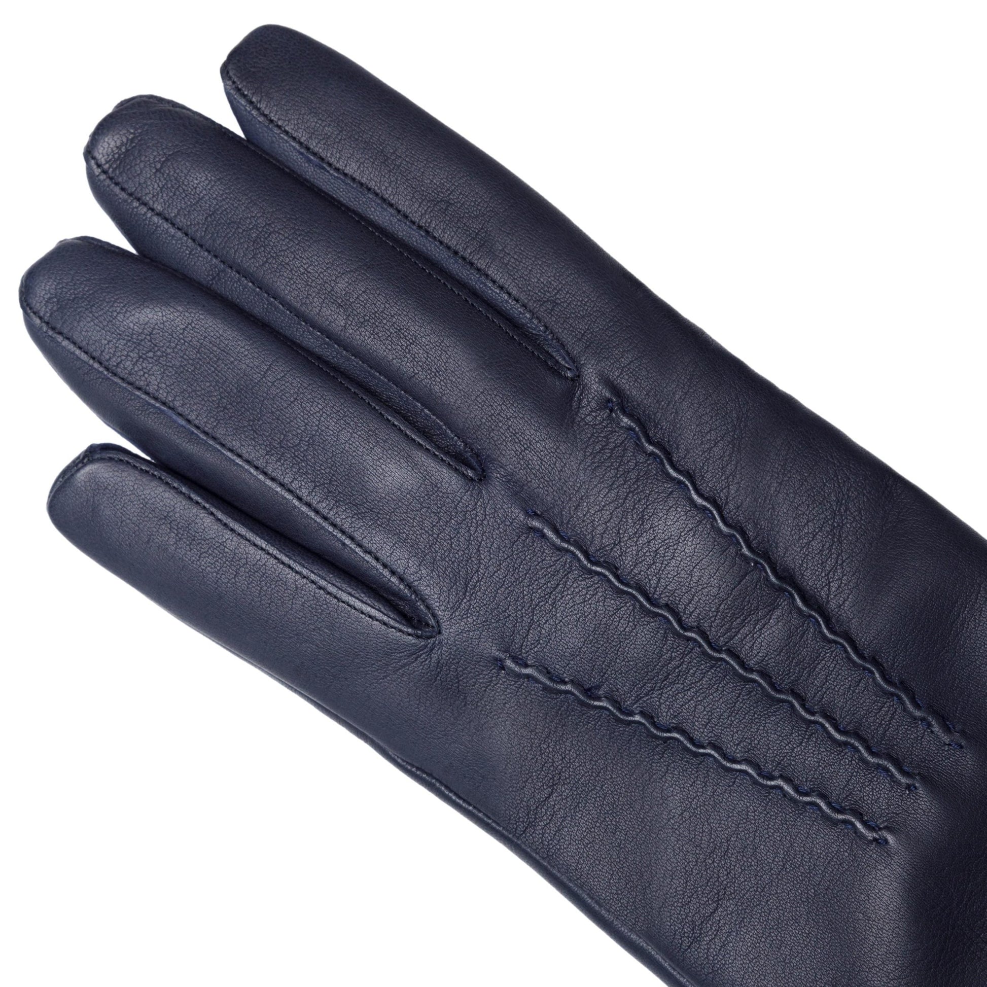 Men's blue metal free nappa leather gloves with natural cashmere lining