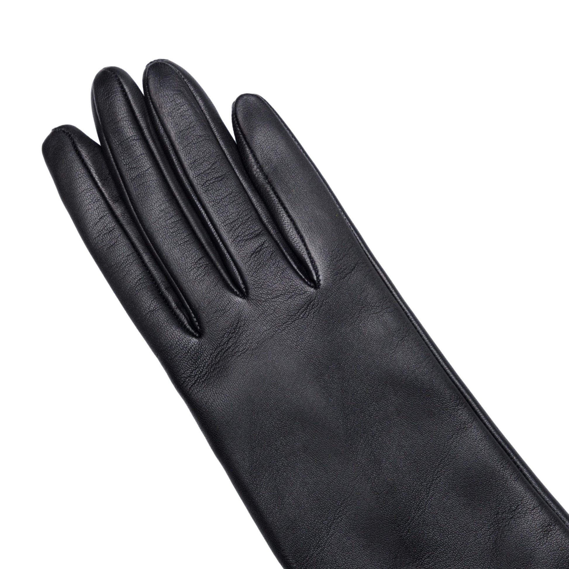 Women's classic black mid lenght metal free nappa leather gloves with natural cashmere lining