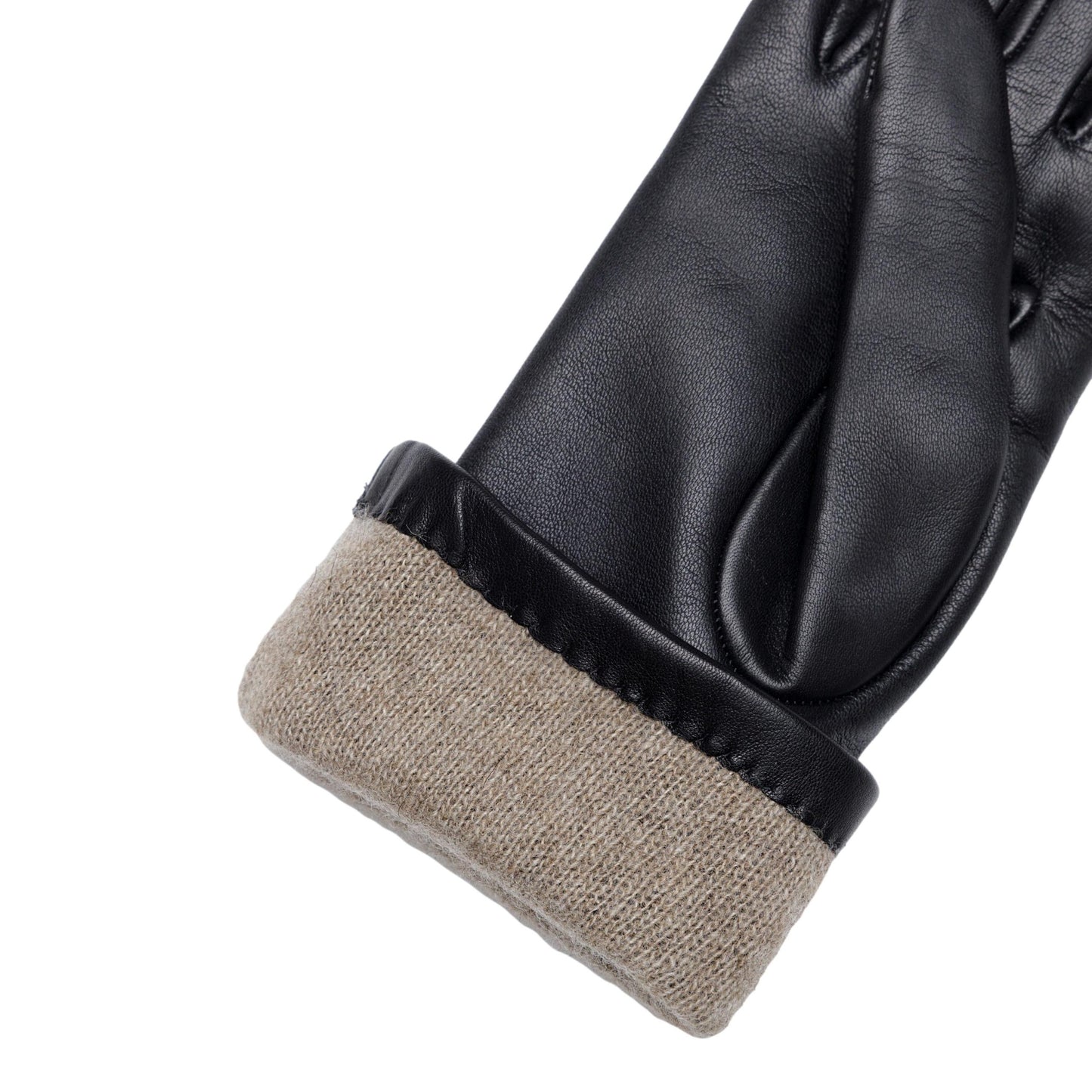 Women's classic black mid lenght metal free nappa leather gloves with natural cashmere lining