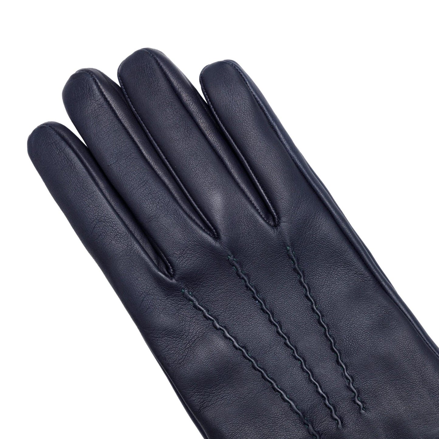 Men's metal blue free nappa leather gloves with natural rib cuff and cashmere lining