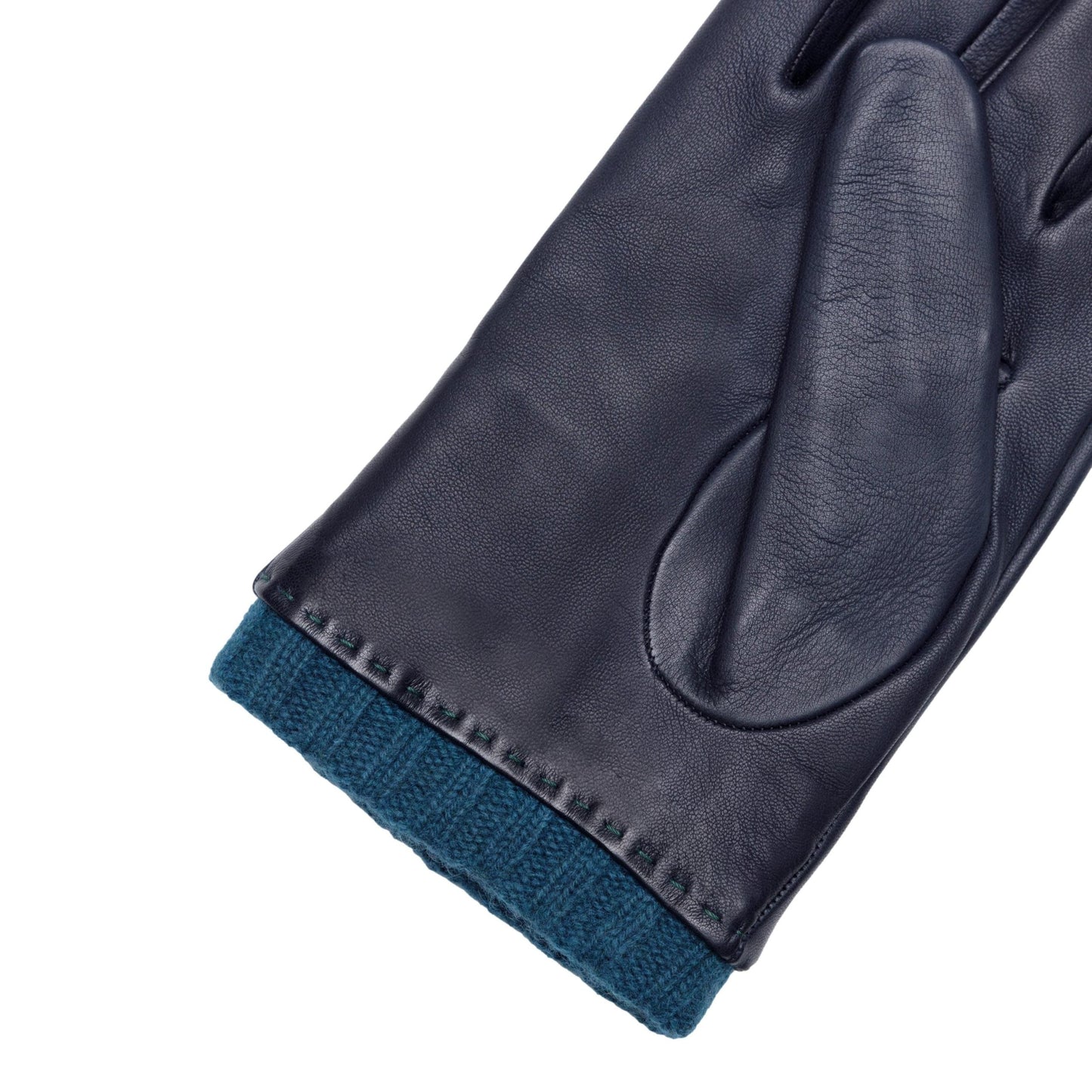 Men's metal blue free nappa leather gloves with natural rib cuff and cashmere lining