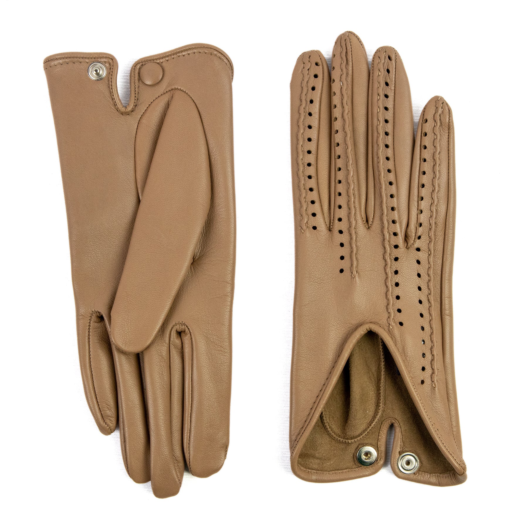 Women's alpaca nappa leather driving gloves with points on fingers and unlined