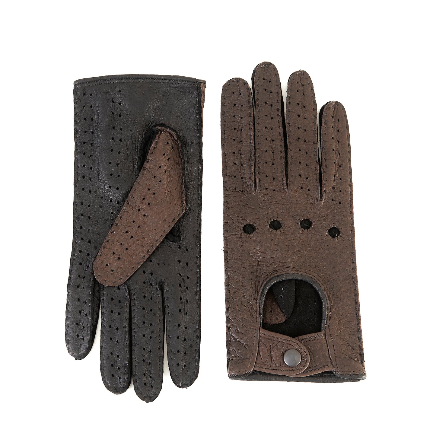 Women's driving gloves in fine perforated pecary leather and without lining