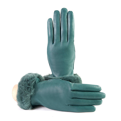 Guanti da donna in pelle nappa colore teal con pelliccia finta - Gala Gloves