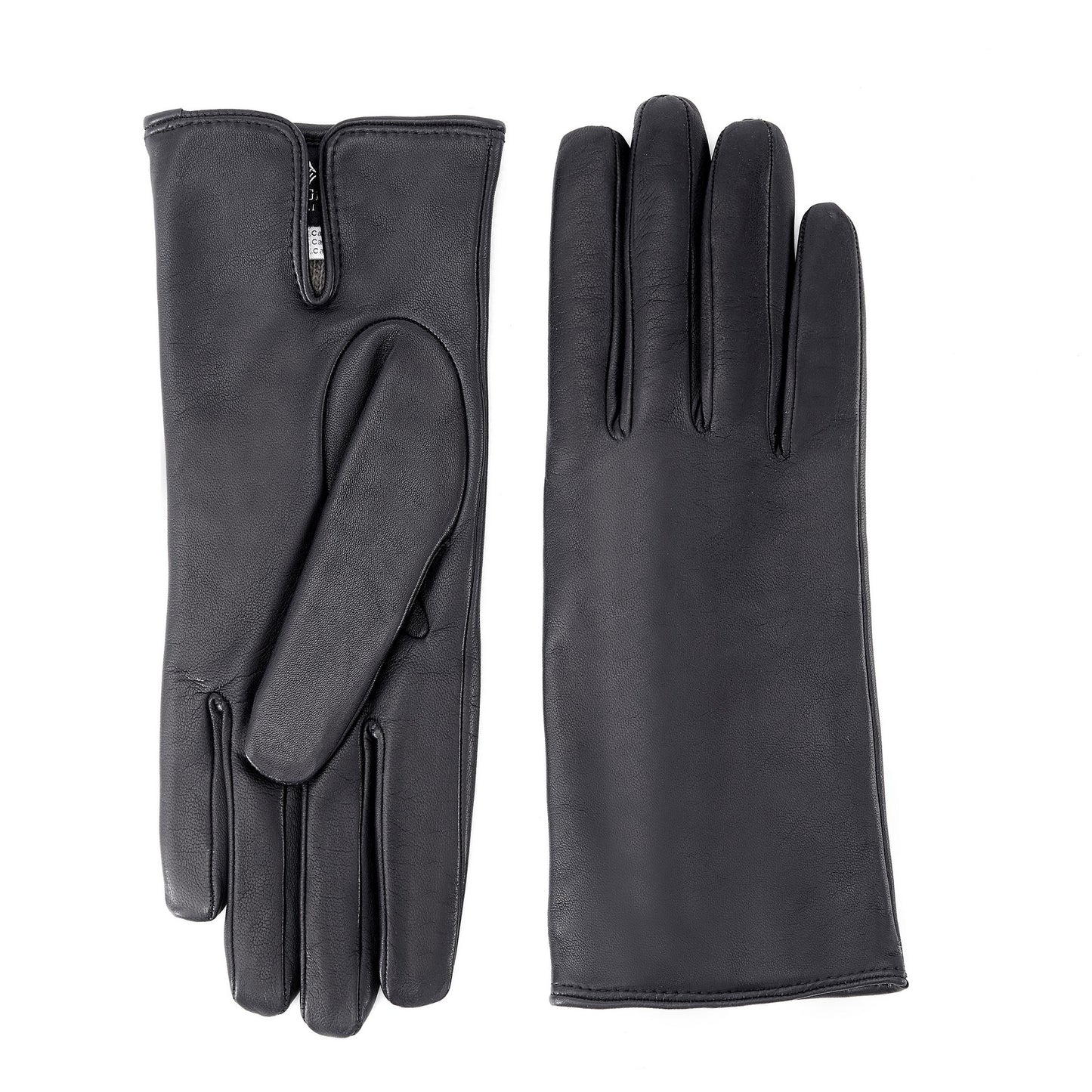 Women’s basic black soft nappa leather gloves with palm opening and mix cashmere lining