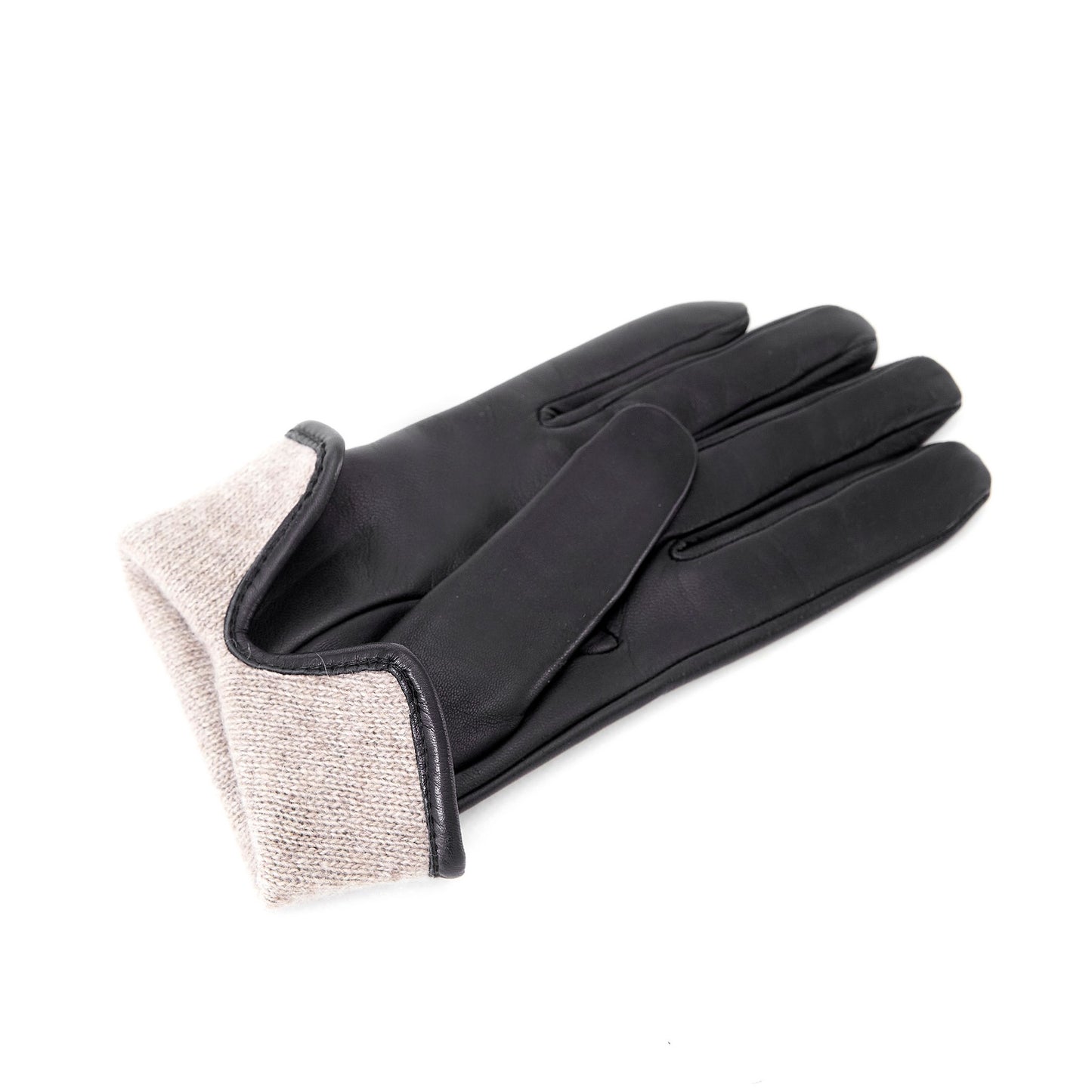 Women’s basic black soft nappa leather gloves with palm opening and mix cashmere lining