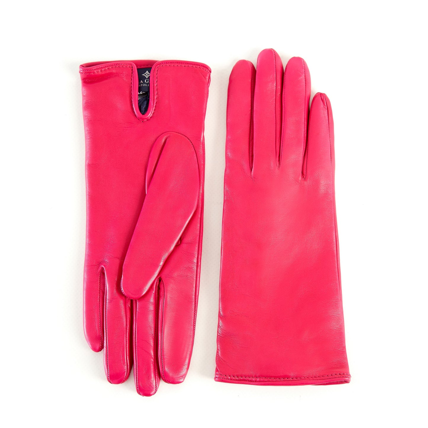Women’s basic deep pink soft nappa leather gloves with palm opening and mix cashmere lining
