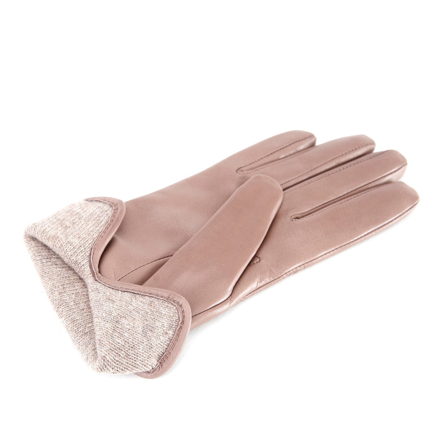Women’s basic taupe soft nappa leather gloves with palm opening and mix cashmere lining