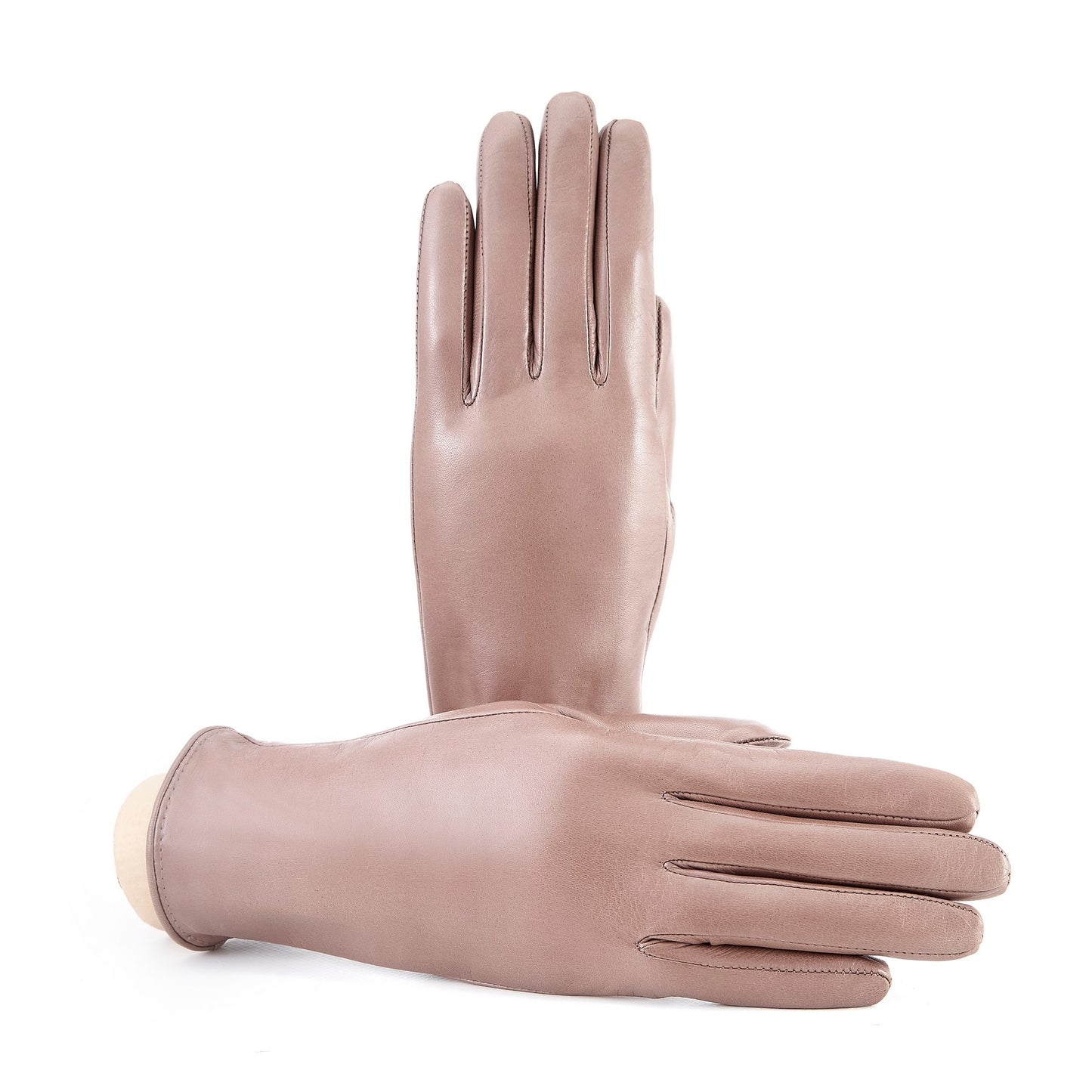 Women’s basic taupe soft nappa leather gloves with palm opening and mix cashmere lining