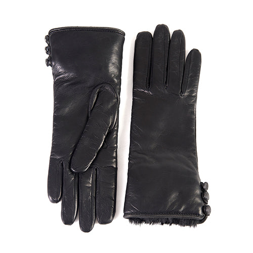 Women's black nappa leather gloves with faux fur
