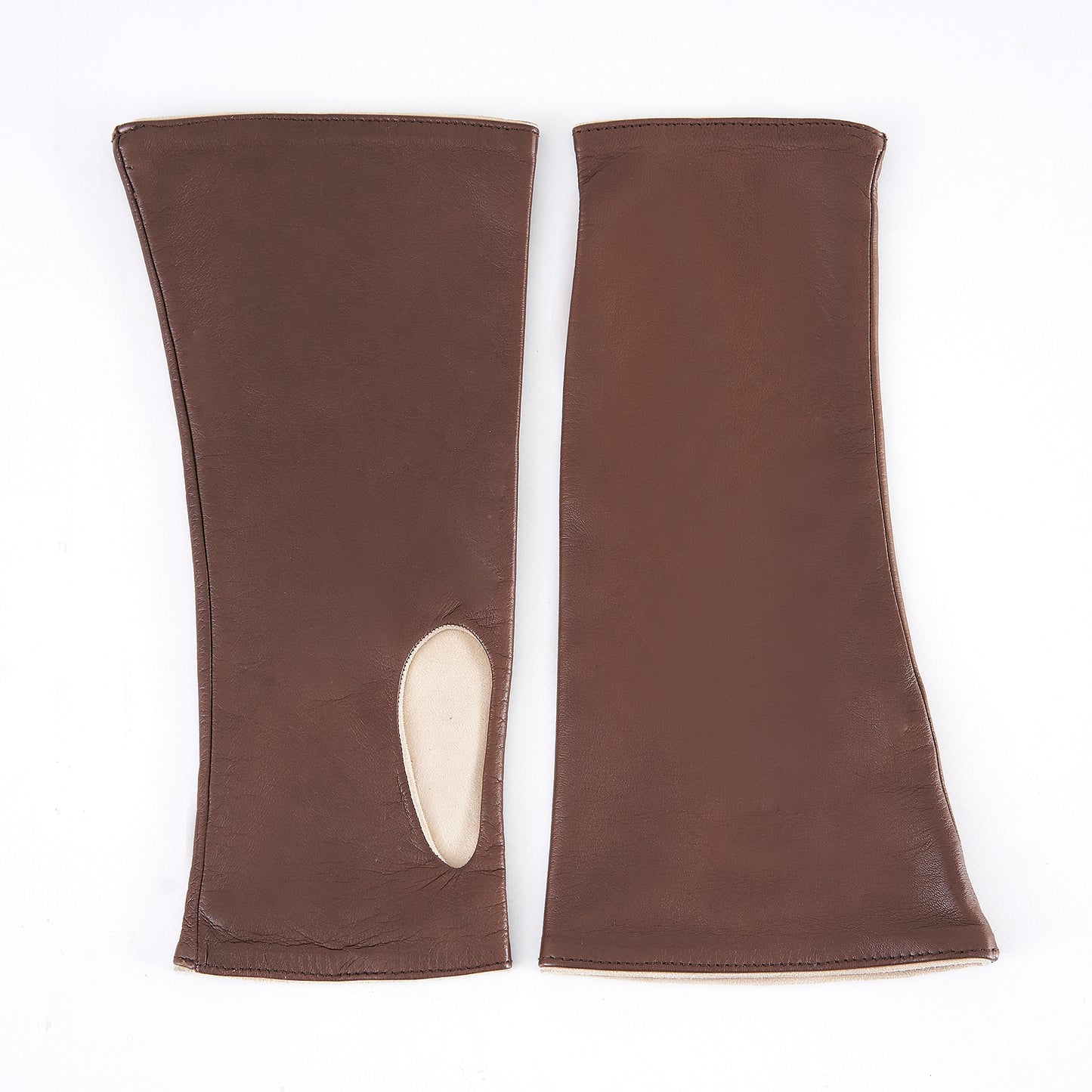 Women's fingerless brown nappa leather gloves double face