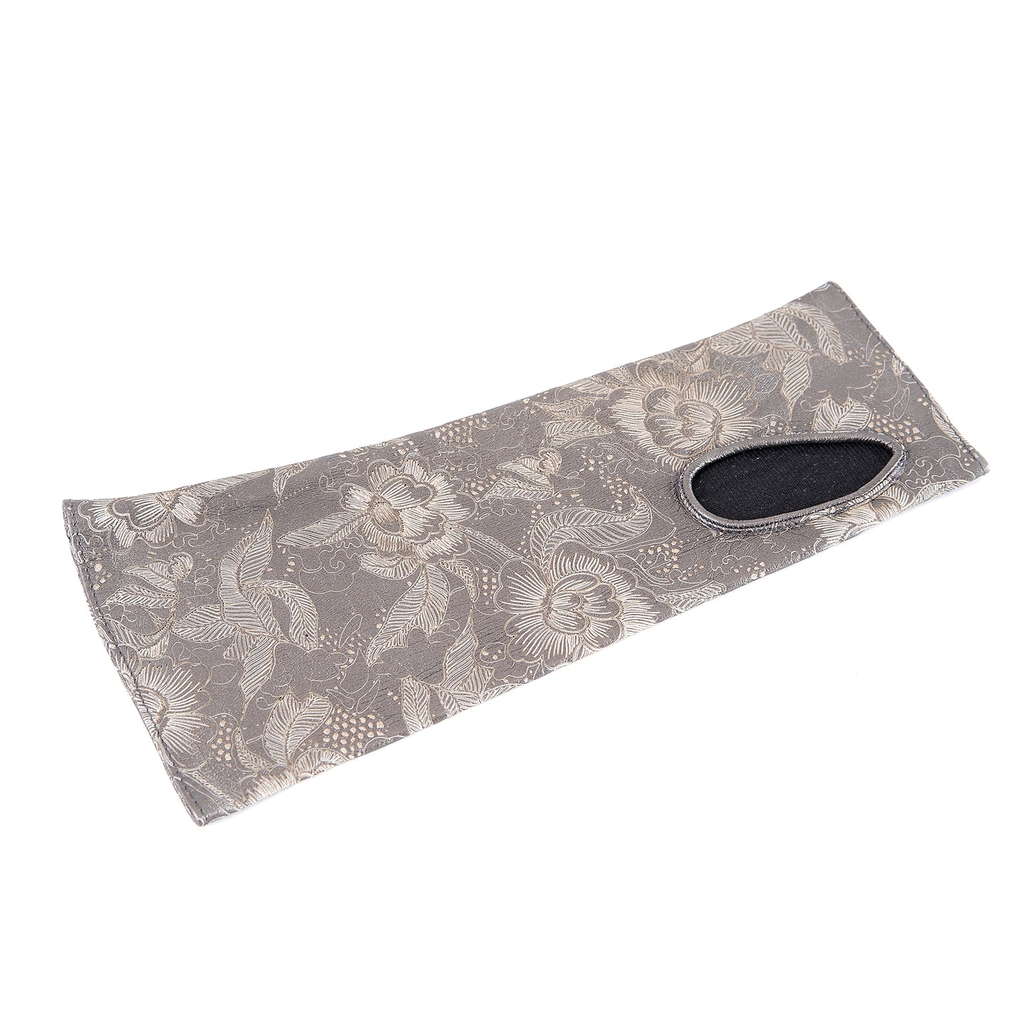 Women's fingerless printed metallic silver grey leather gloves with silk lining