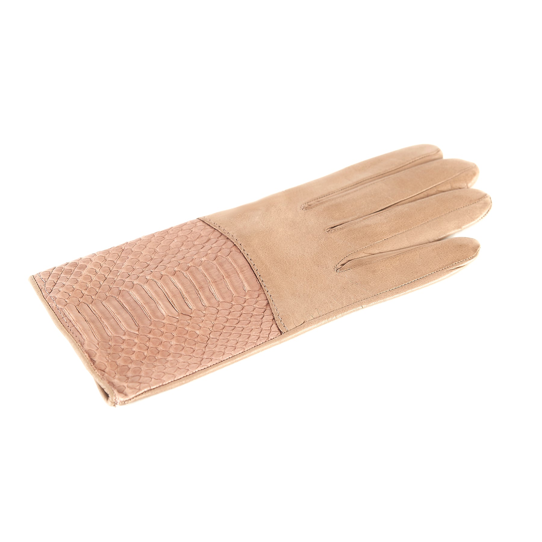 Ladies' alpaca nappa leather gloves with water reptile top silk lined