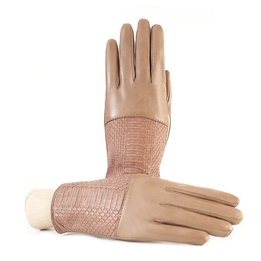 Ladies' alpaca nappa leather gloves with water reptile top silk lined