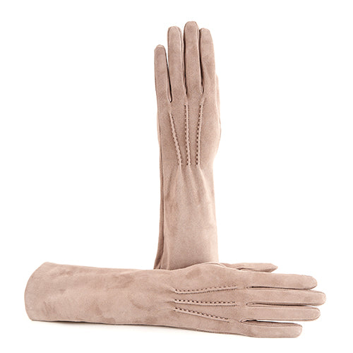 Women’s basic taupe soft suede leather gloves 6 BT and cashmere lining