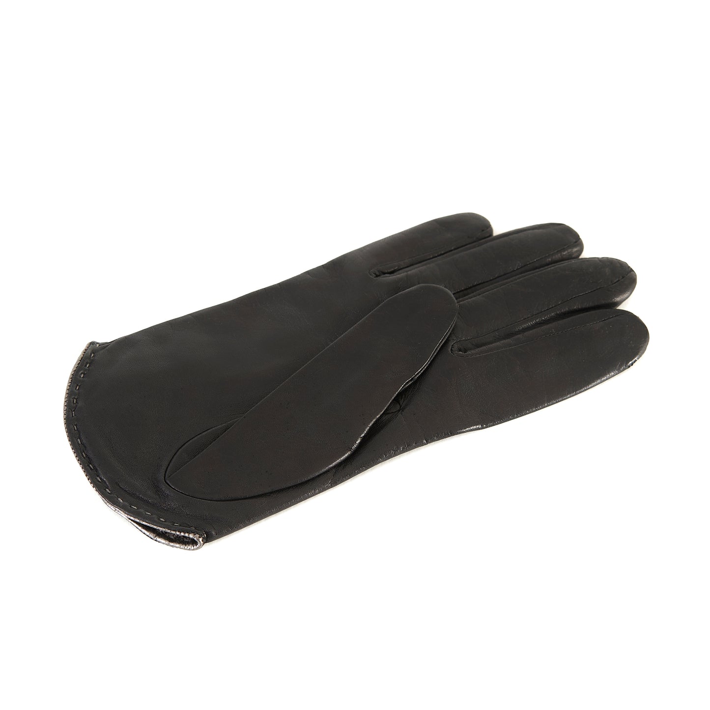 Women's black nappa leather gloves with metallic leather edge silk lined
