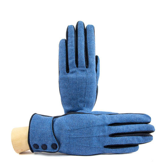 Women's blue suede leather gloves with Vitale Barberis Canonico wool top