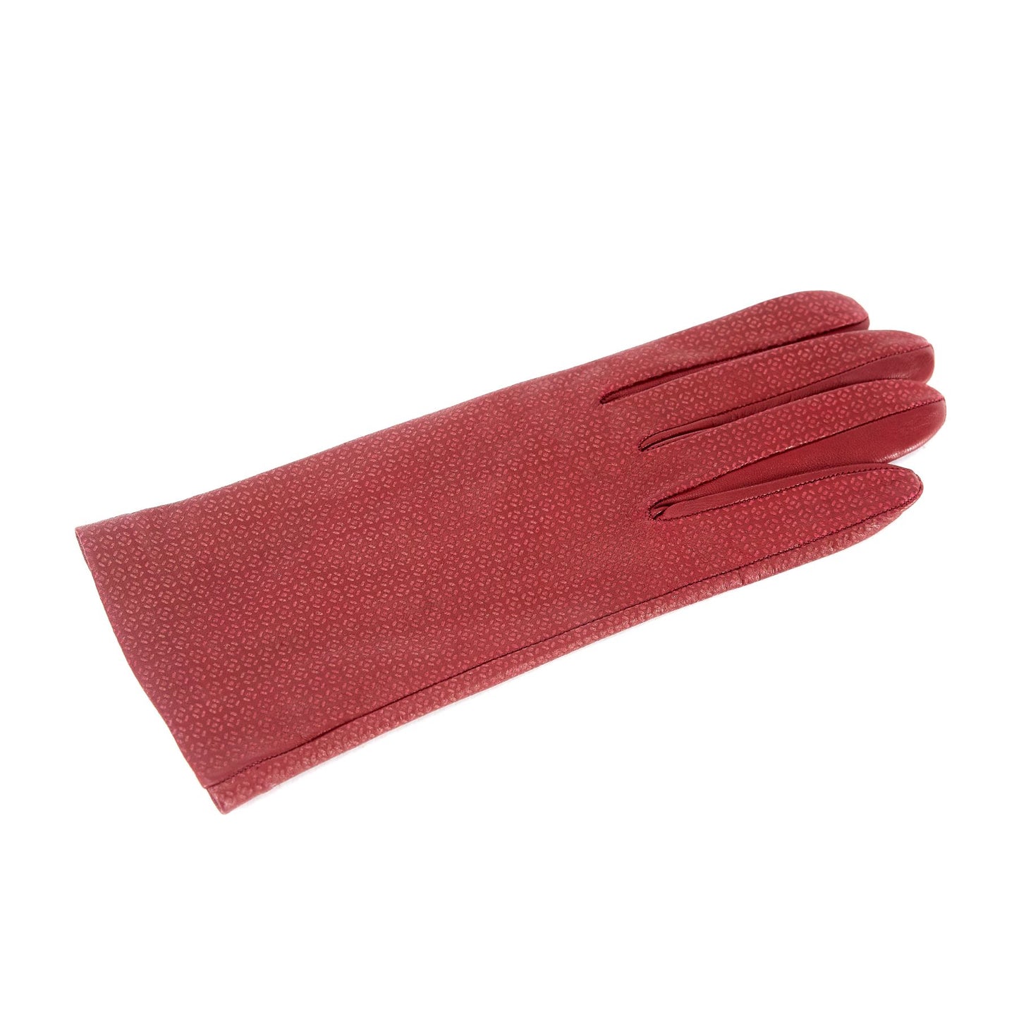 Women's unlined rum nappa leather gloves with all over laser cut detail