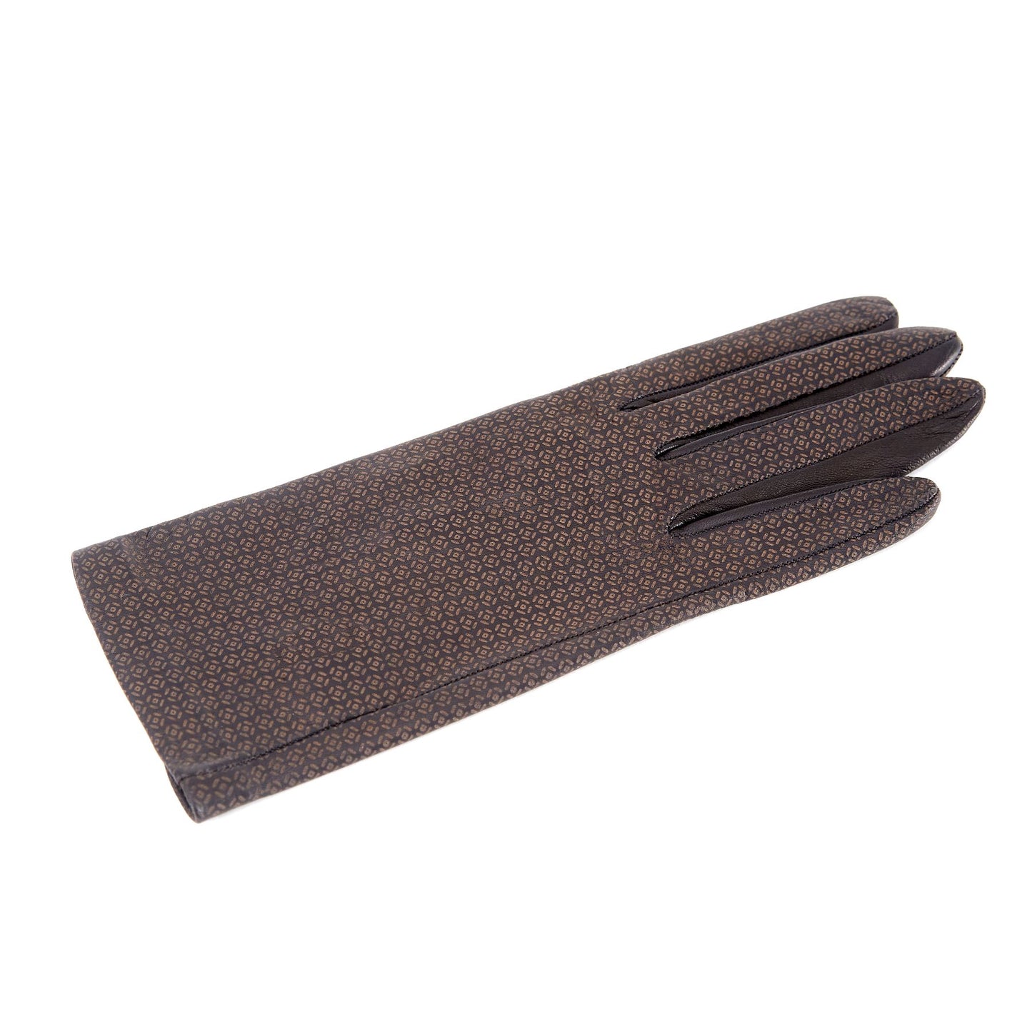 Women's unlined black nappa leather gloves with all over laser cut detail