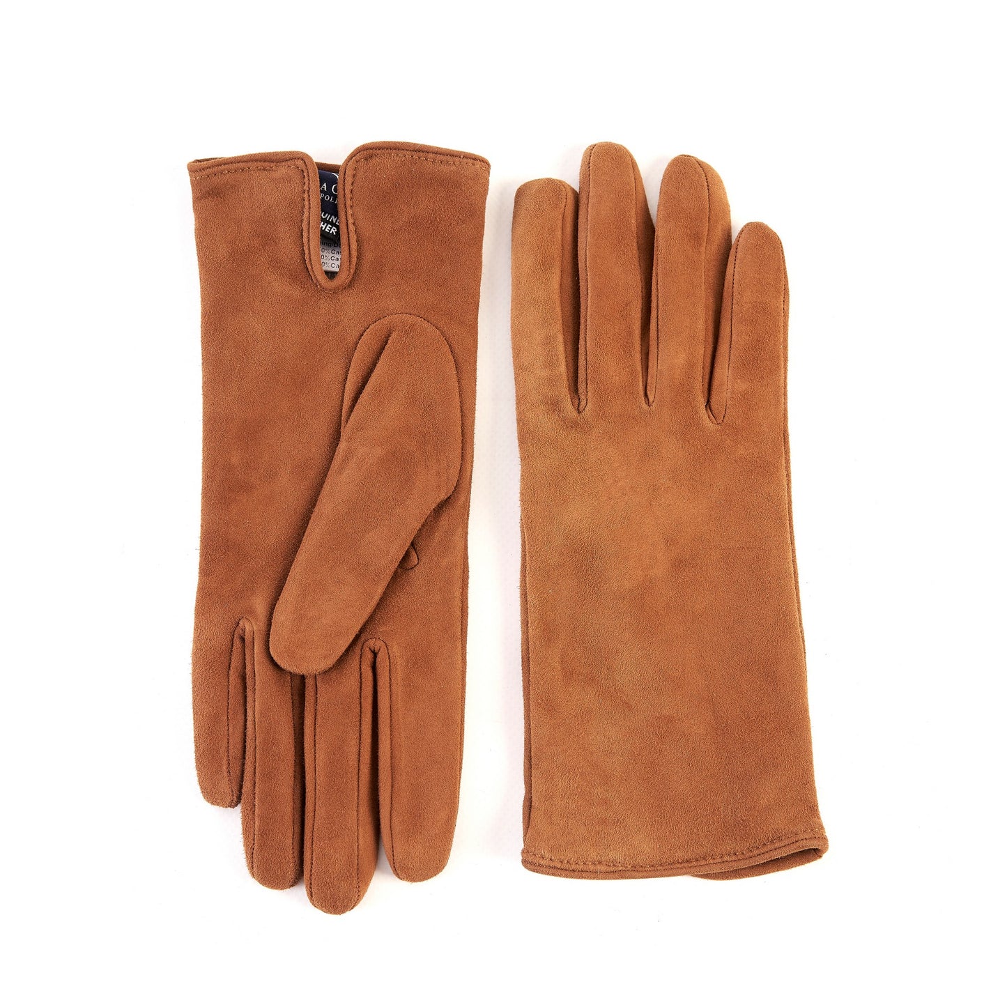 Women’s basic tobacco soft suede leather gloves with palm opening and mix cashmere lining
