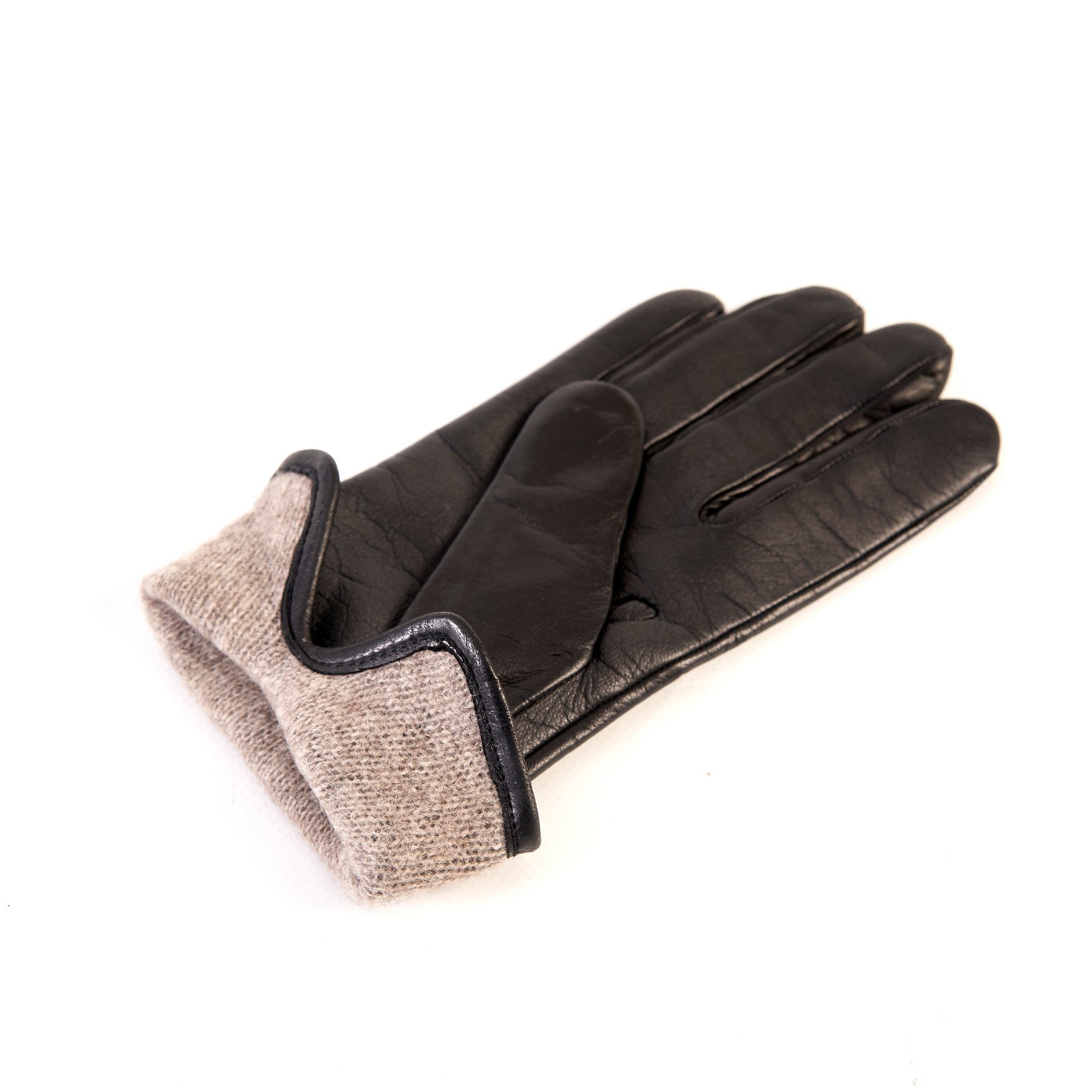 Women’s basic black soft nappa touchscreen leather gloves with palm opening and mix cashmere lining