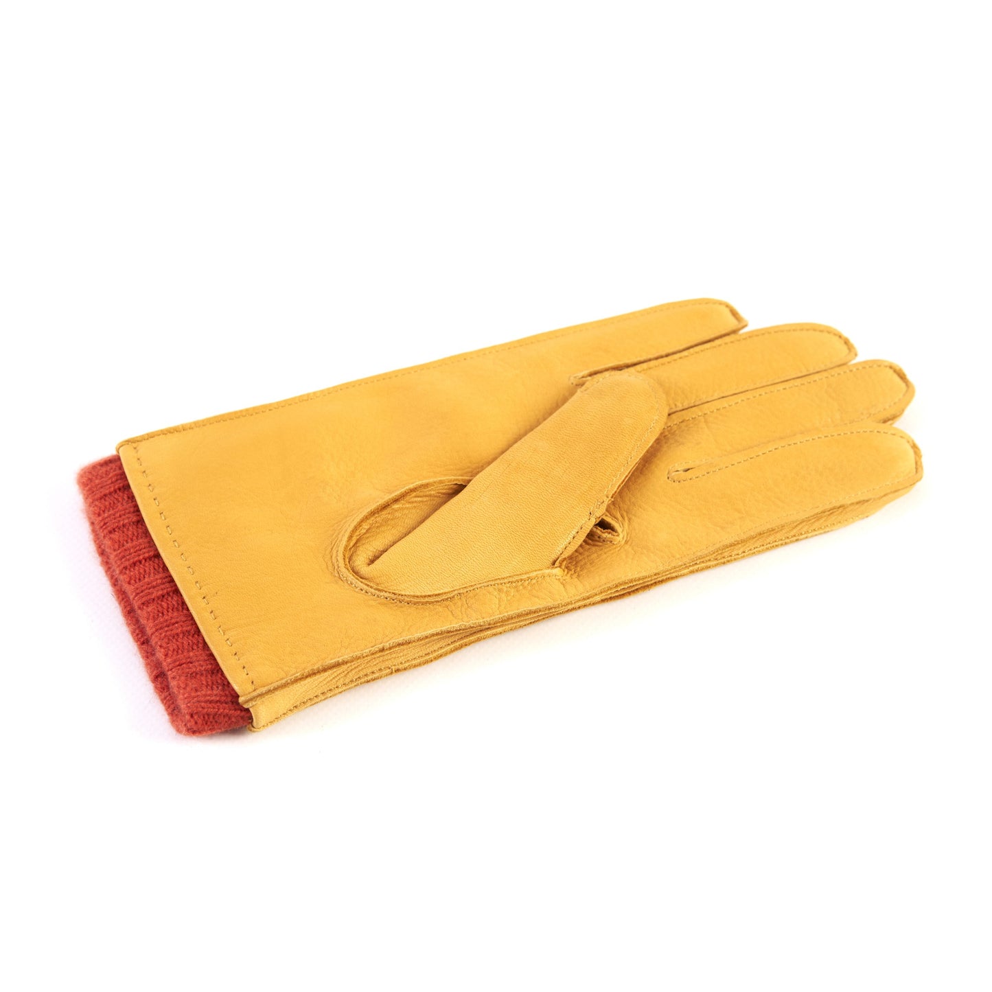 Men's yellow deerskin gloves with orange cashmere lining with cuff