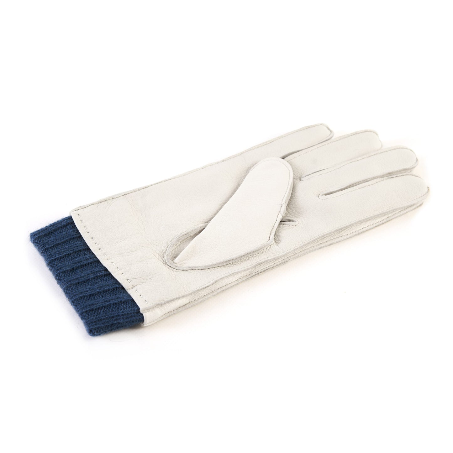 Men's white deerskin gloves with petrol cashmere lining with cuff