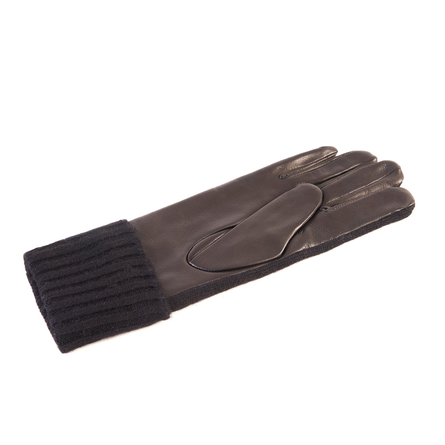 Men's leather gloves with woven cashmere top and lining in color black