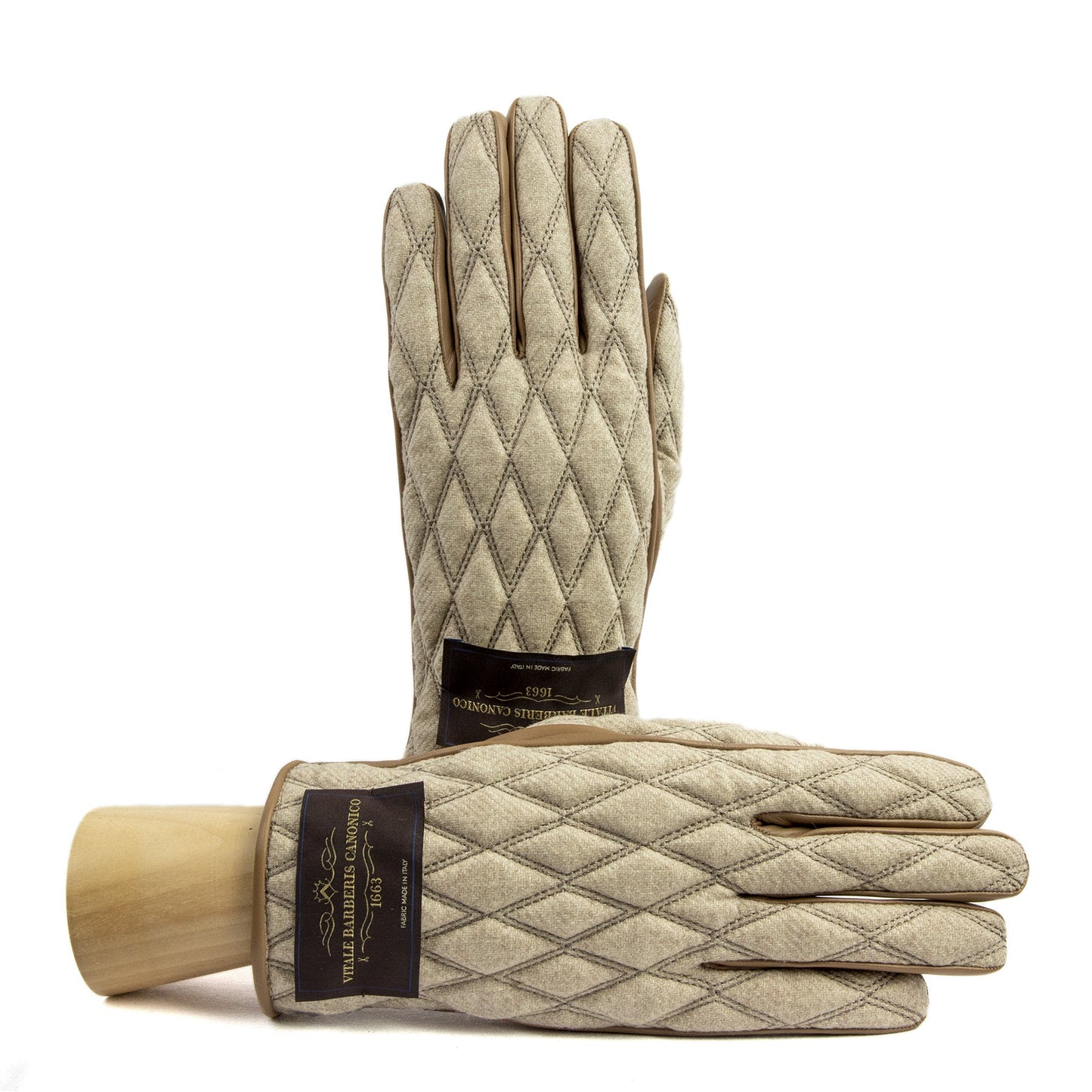Men's leather gloves with quilted Vitale Barberis Canonico wool top