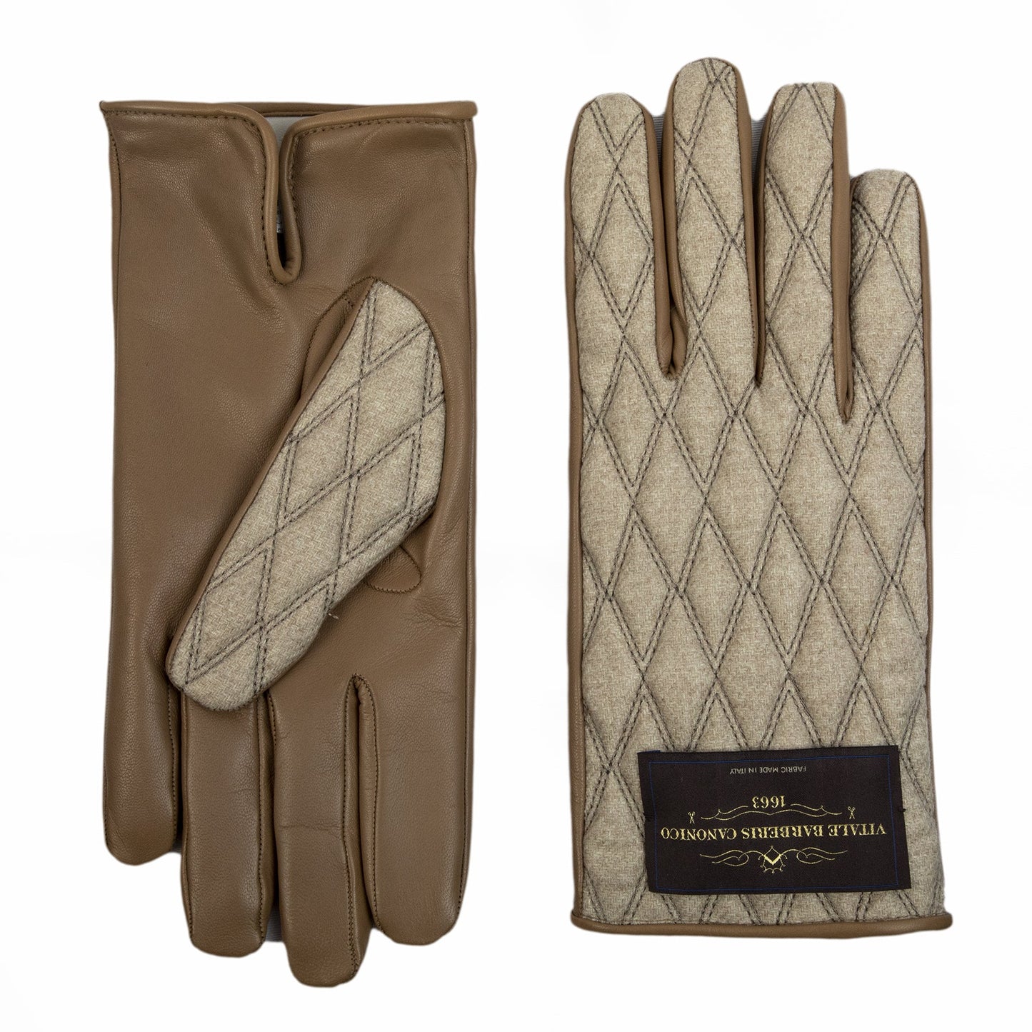 Men's leather gloves with quilted Vitale Barberis Canonico wool top