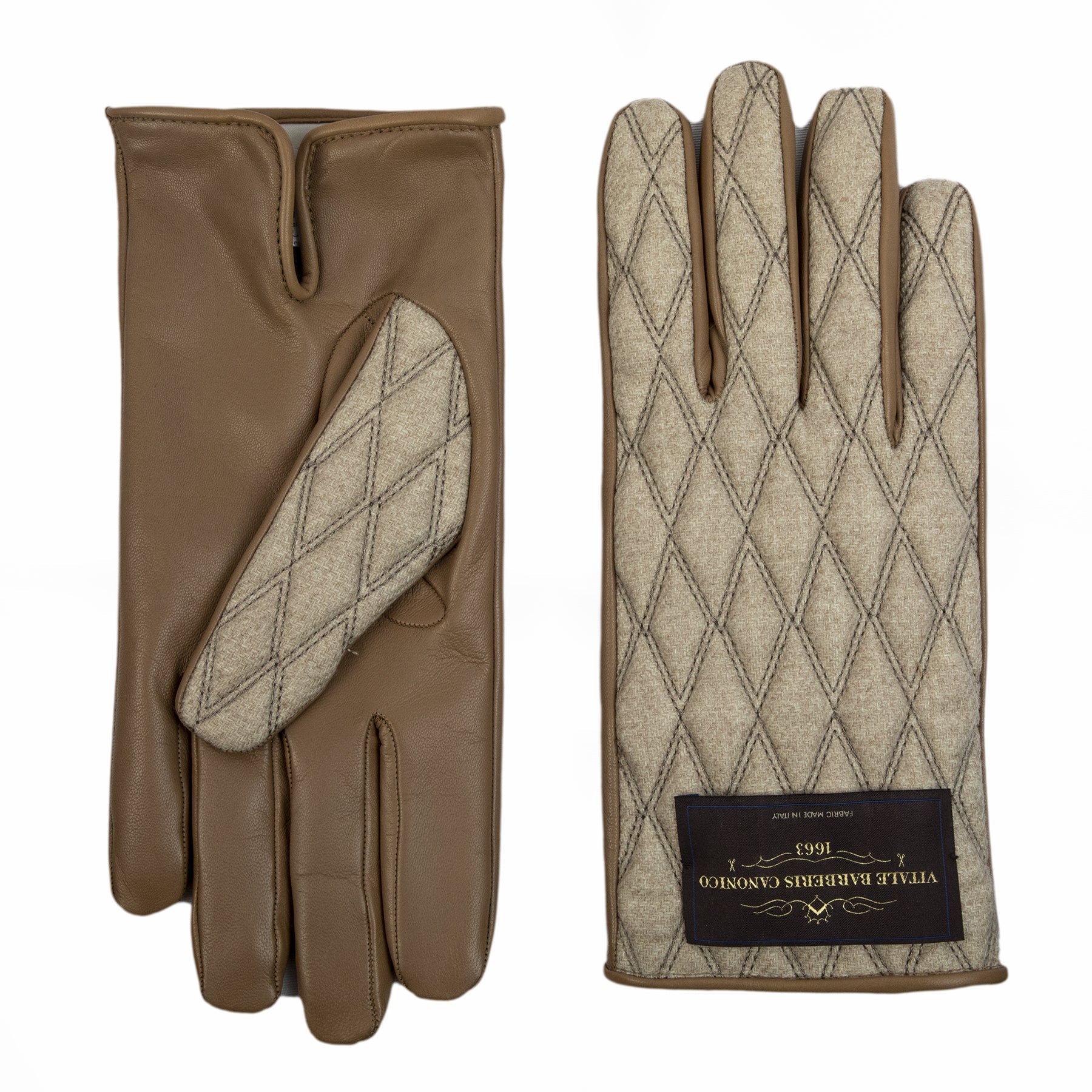 Men's  leather gloves with   quilted  Vitale Barberis Canonico wool top