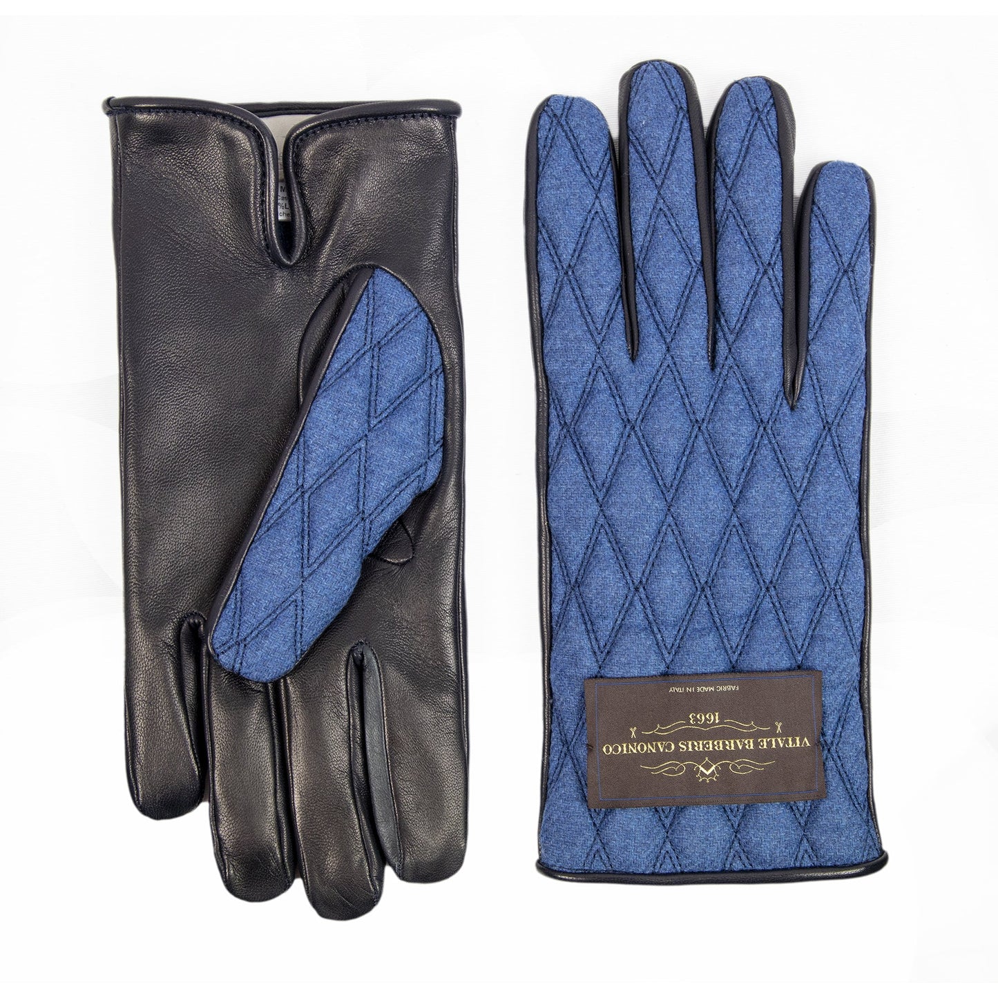 Men's leather gloves with quilted Vitale Barberis Canonico wool top