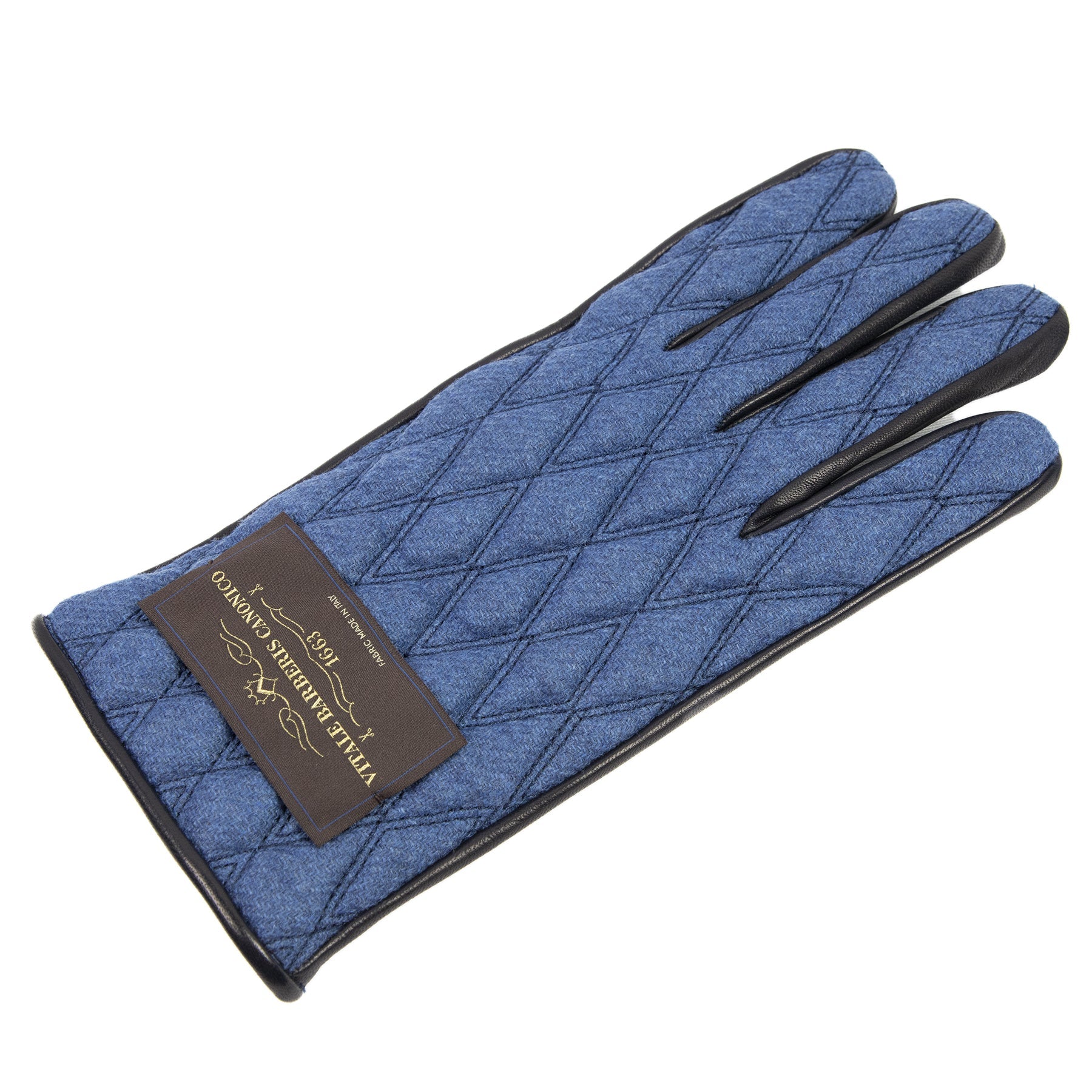 Men's  leather gloves with   quilted  Vitale Barberis Canonico wool top
