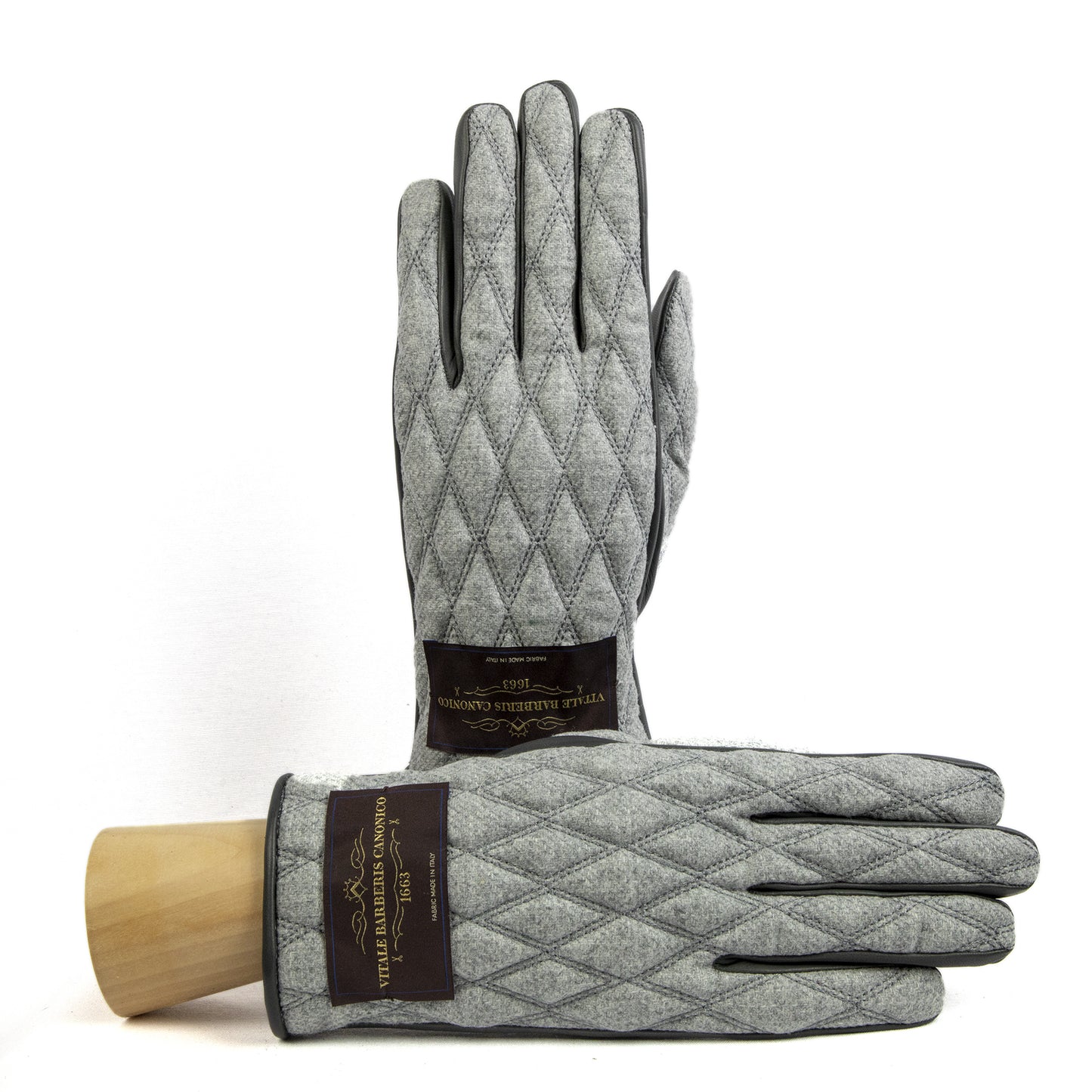 Men's leather gloves with quilted Vitale Barberis Canonico wool top