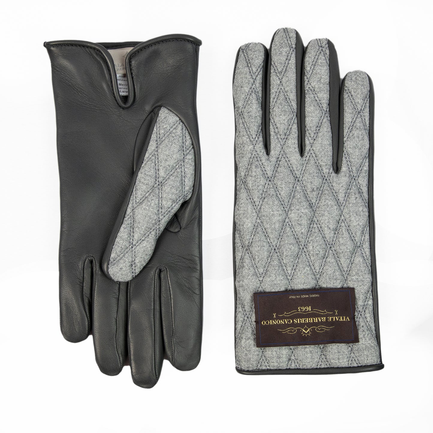 Men's leather gloves with quilted Vitale Barberis Canonico wool top