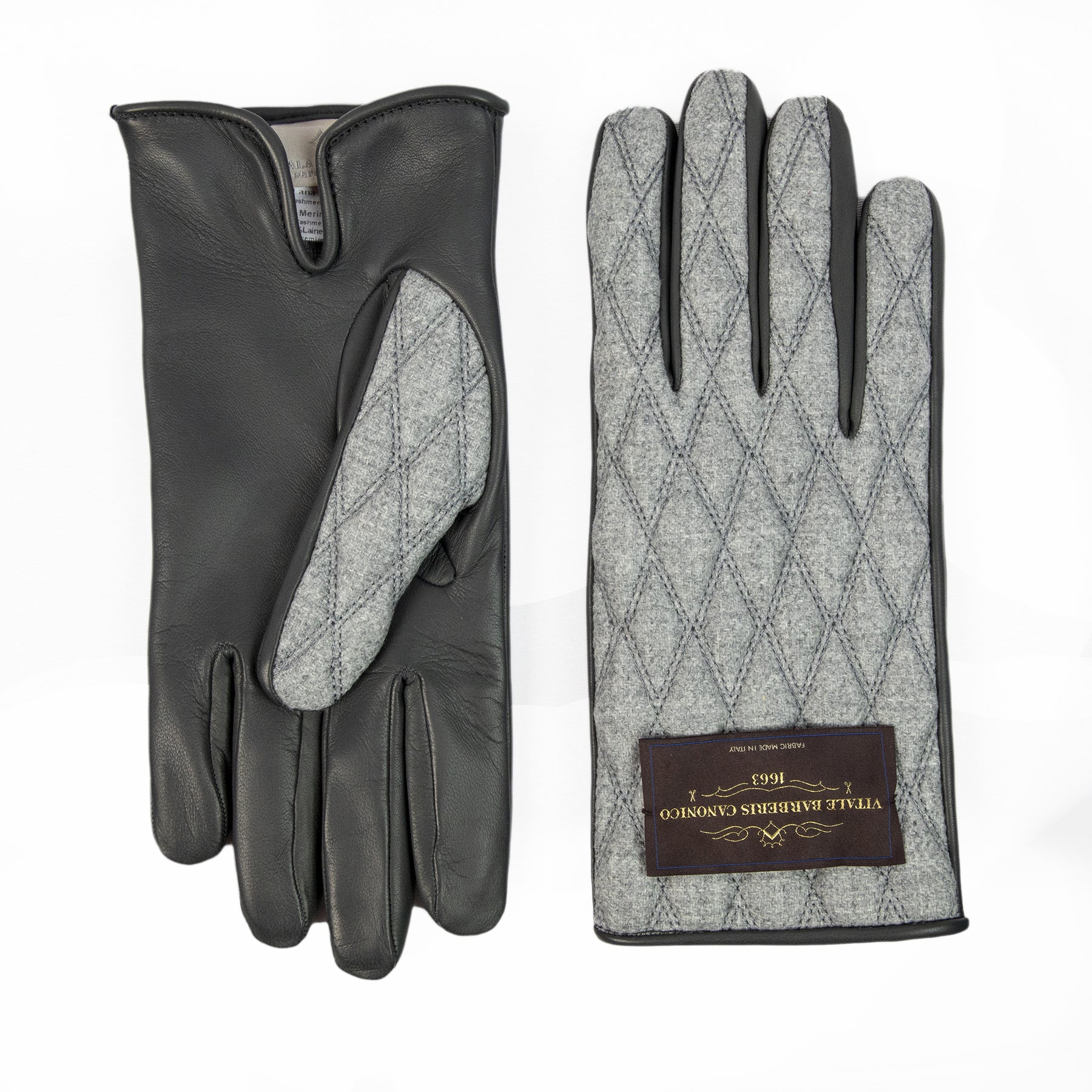 Men's  leather gloves with   quilted  Vitale Barberis Canonico wool top