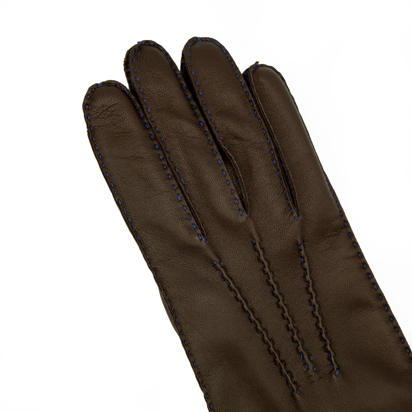 Men's brown metal free nappa leather gloves entirely hand-stitched with natural cashmere lining