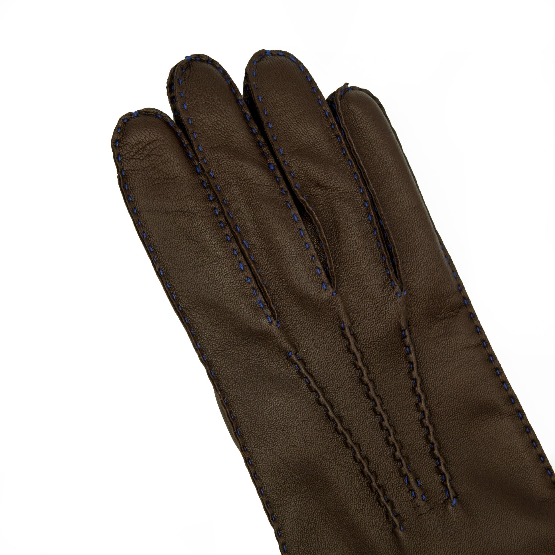 Men's brown metal free nappa leather gloves entirely hand-stitched with natural cashmere lining