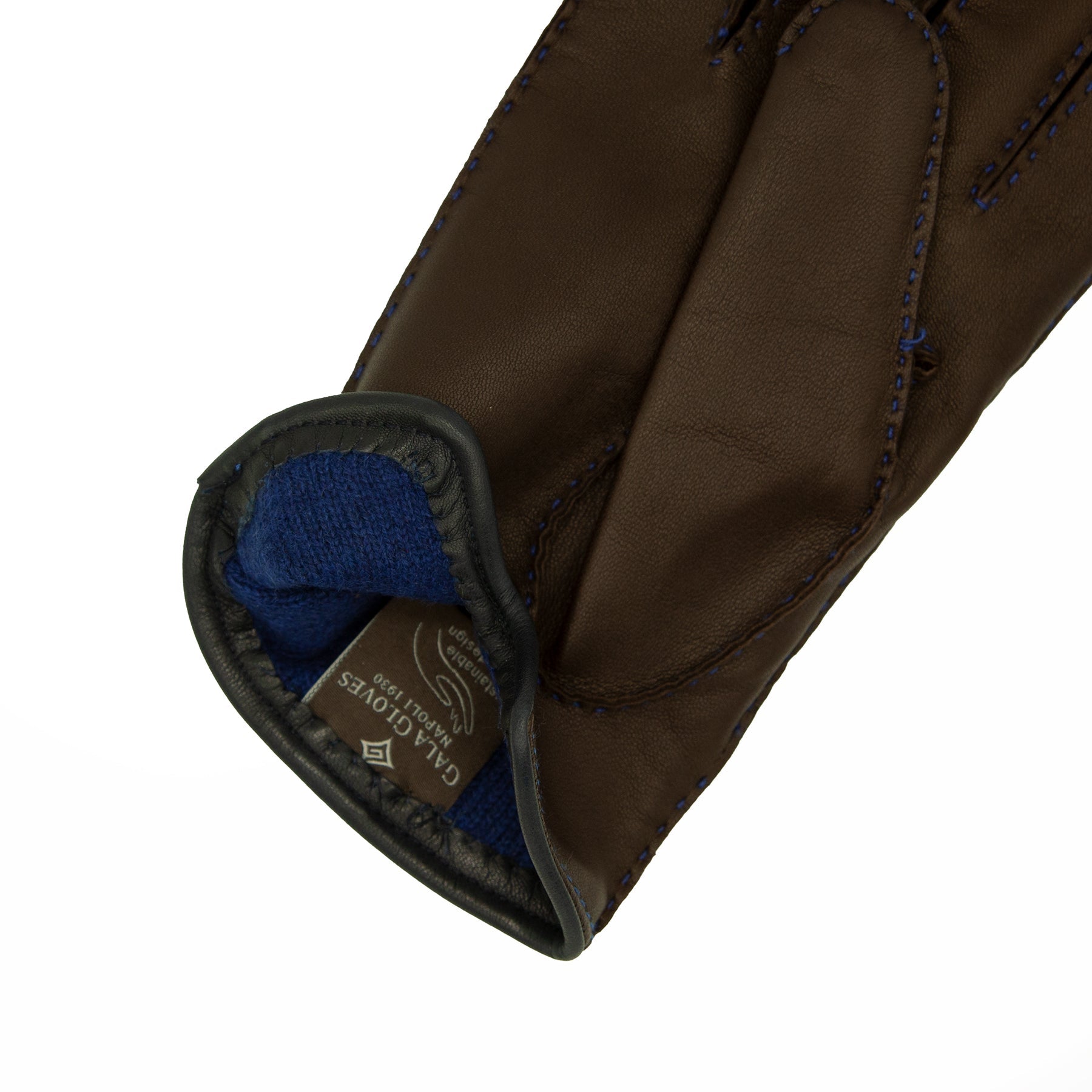 Men's brown metal free nappa leather gloves entirely hand-stitched with natural cashmere lining