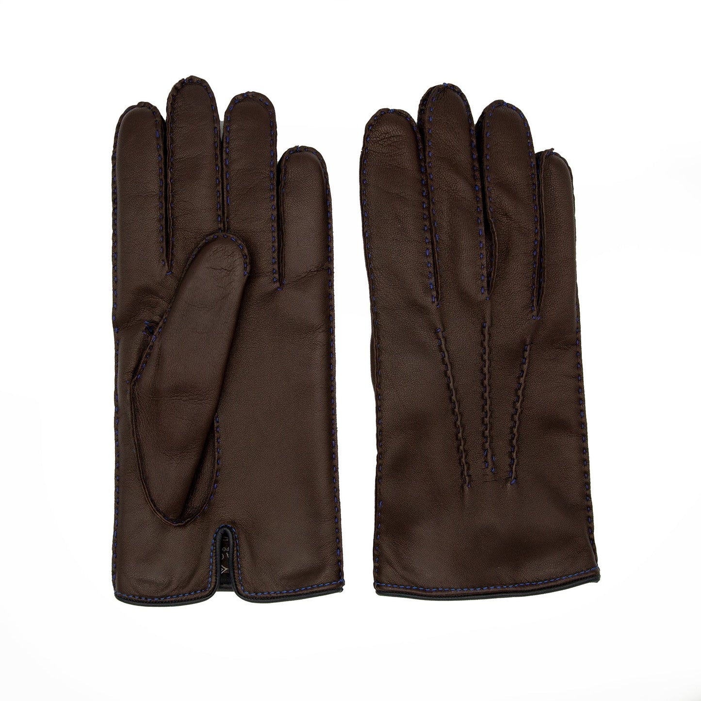 Men's brown metal free nappa leather gloves entirely hand-stitched with natural cashmere lining
