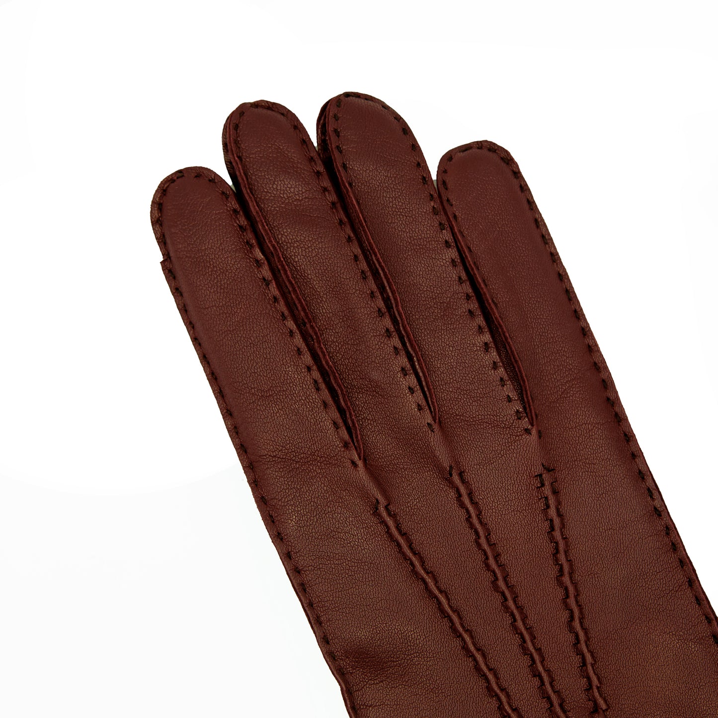 Men's burgundy metal free nappa leather gloves entirely hand-stitched with natural cashmere lining